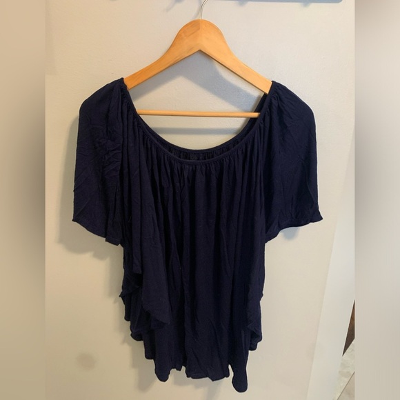 Storm & Marie Navy Blue Off-the-Shoulder Ruffle Top XL - Picture 3 of 9